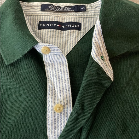 Tommy Hilfiger Green Short Sleeve Polo Shirt Large Classic Logo Holiday Ready - Picture 4 of 8